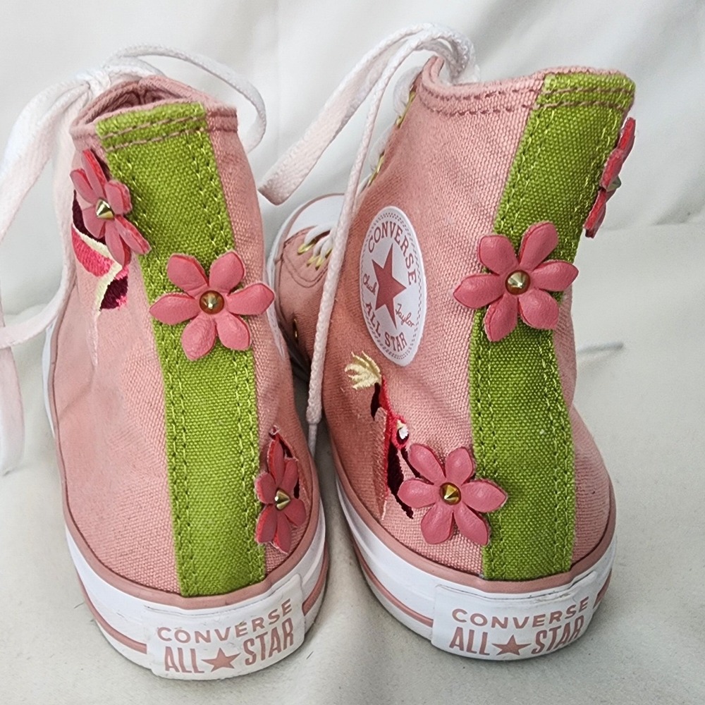 Converse Chuck Taylor All Star Hi Pink Hummingbird Flower Sneakers - Picture 4 of 7